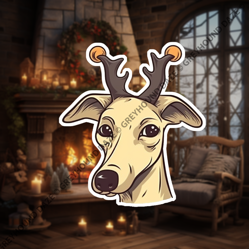 Greyhound with Reindeer Antlers Sticker - Image 3