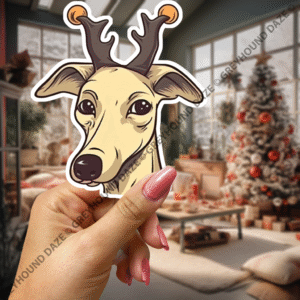 Greyhound with Reindeer Antlers Sticker