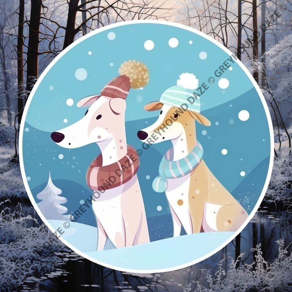 Cartoon Greyhound Snow Day - Image 2